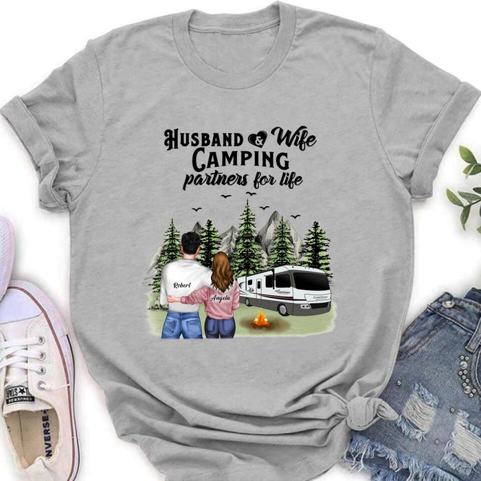 Personalized Camping T-shirt/Hoodie/Sleeve - Gift for Couples, Camping Lovers - Husband and Wife Camping Partners For Life