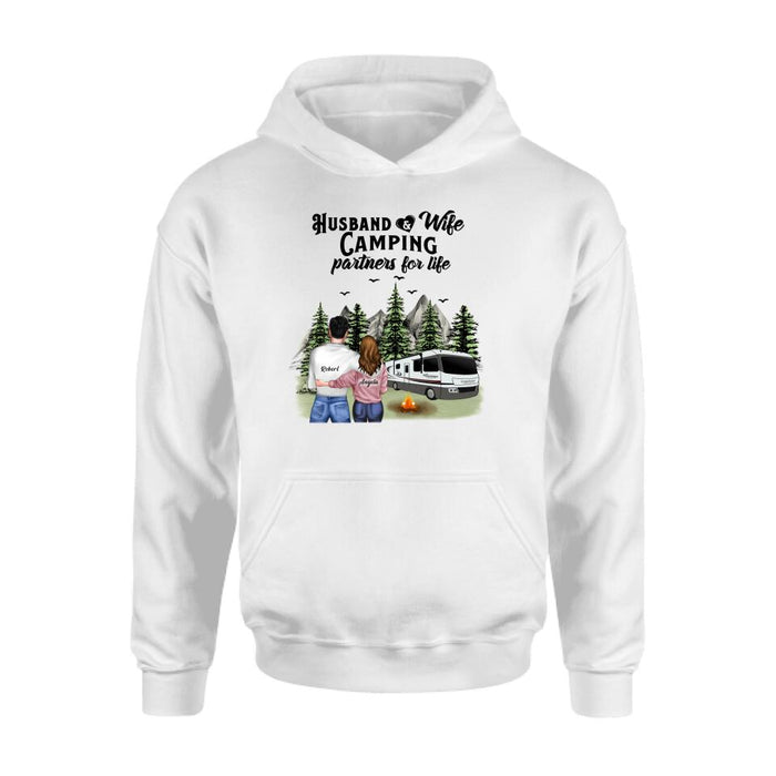 Personalized Camping T-shirt/Hoodie/Sleeve - Gift for Couples, Camping Lovers - Husband and Wife Camping Partners For Life