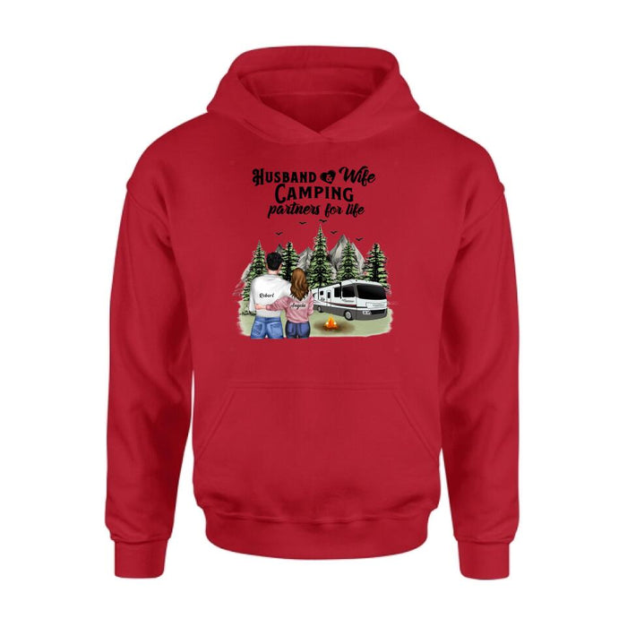 Personalized Camping T-shirt/Hoodie/Sleeve - Gift for Couples, Camping Lovers - Husband and Wife Camping Partners For Life