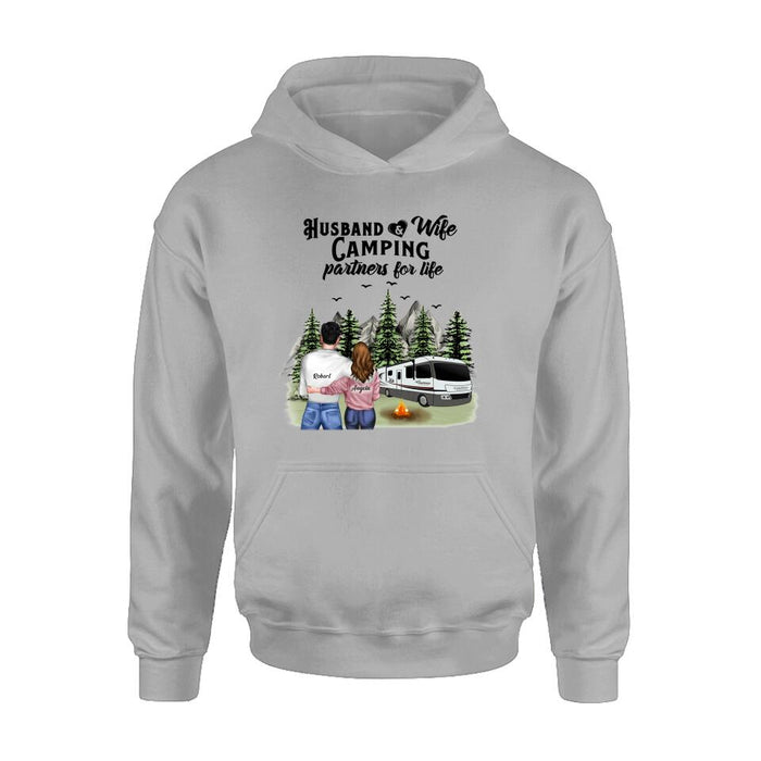 Personalized Camping T-shirt/Hoodie/Sleeve - Gift for Couples, Camping Lovers - Husband and Wife Camping Partners For Life