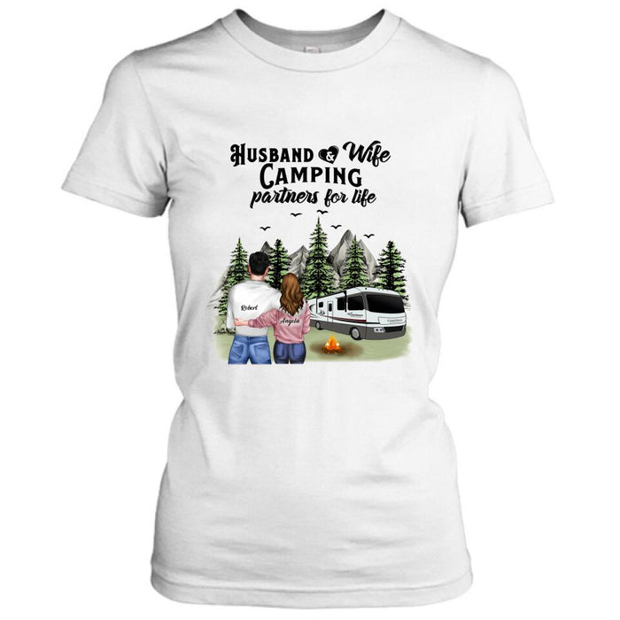 Personalized Camping T-shirt/Hoodie/Sleeve - Gift for Couples, Camping Lovers - Husband and Wife Camping Partners For Life