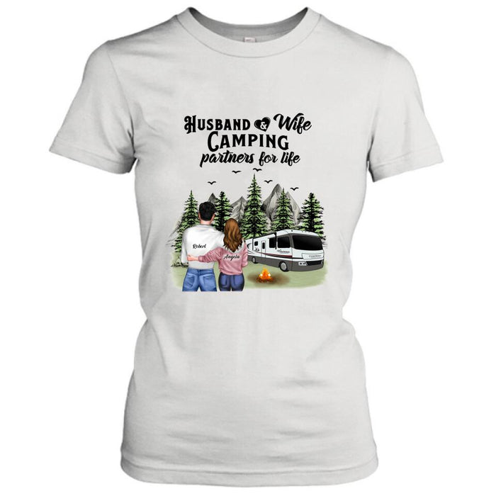 Personalized Camping T-shirt/Hoodie/Sleeve - Gift for Couples, Camping Lovers - Husband and Wife Camping Partners For Life