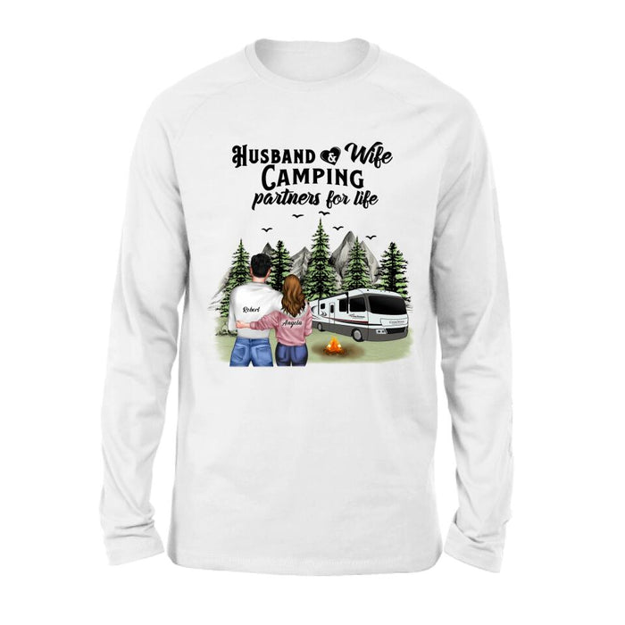 Personalized Camping T-shirt/Hoodie/Sleeve - Gift for Couples, Camping Lovers - Husband and Wife Camping Partners For Life
