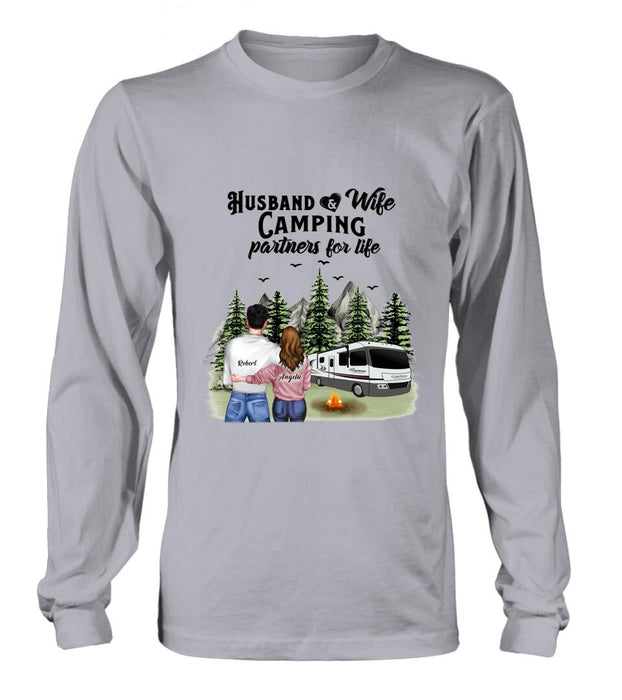 Personalized Camping T-shirt/Hoodie/Sleeve - Gift for Couples, Camping Lovers - Husband and Wife Camping Partners For Life
