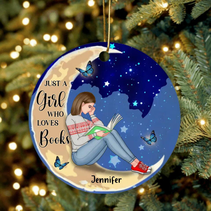 Personalized Christmas Circle Ornament - Gift Idea For Christmas/Book Lover - Just A Girl Who Loves Books