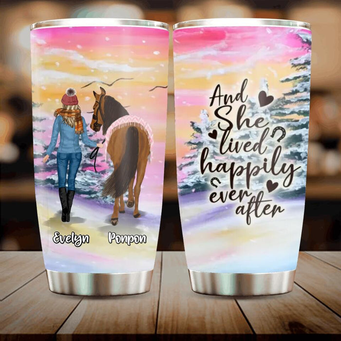 Personalized Horse Girl Tumbler - Gift Idea For Christmas/Horse Lover with up to 4 Horses - And She Lived Happily Ever After