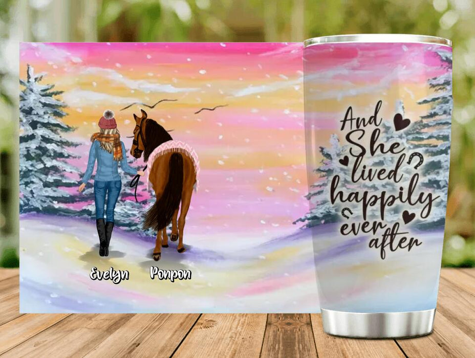 Personalized Horse Girl Tumbler - Gift Idea For Christmas/Horse Lover with up to 4 Horses - And She Lived Happily Ever After