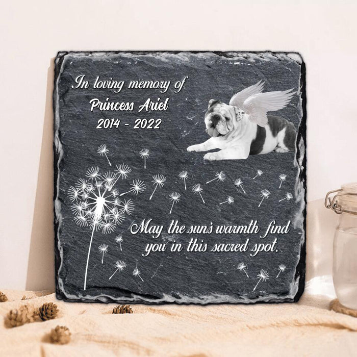 Personalized Memorial Square Lithograph - Gift Idea For Dog Owner - Upload Dog Photo - May The Sun's Warmth Find You In This Sacred Spot