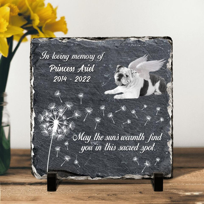 Personalized Memorial Square Lithograph - Gift Idea For Dog Owner - Upload Dog Photo - May The Sun's Warmth Find You In This Sacred Spot