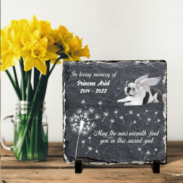 Personalized Memorial Square Lithograph - Gift Idea For Dog Owner - Upload Dog Photo - May The Sun's Warmth Find You In This Sacred Spot
