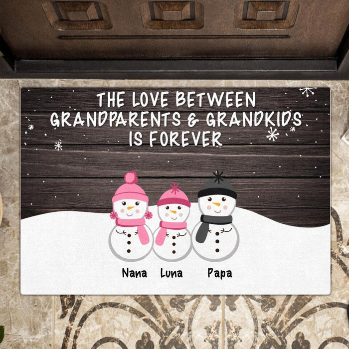 Personalized Grandparents And Grandkids Doormat - Gift Idea For Christmas/Grandparents - Grandparents With Up To 20 Grandkids - The Love Between Grandparents & Grandkids Is Forever