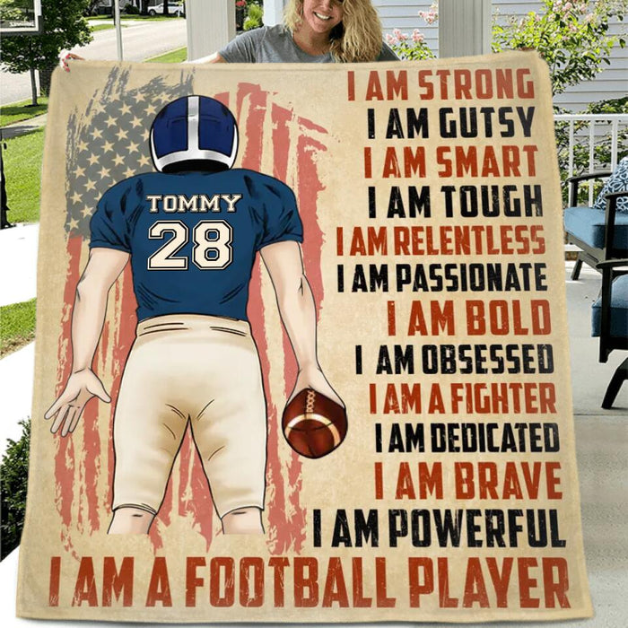 Personalized Football Fleece Throw Blanket/Quilt - Birthday Gift Idea For Football Lover - I Am A Football Player