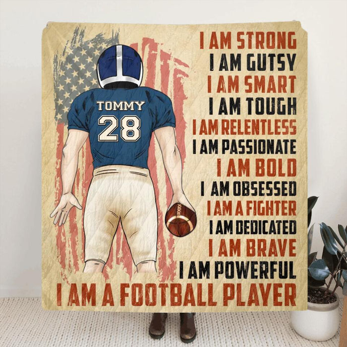 Personalized Football Fleece Throw Blanket/Quilt - Birthday Gift Idea For Football Lover - I Am A Football Player