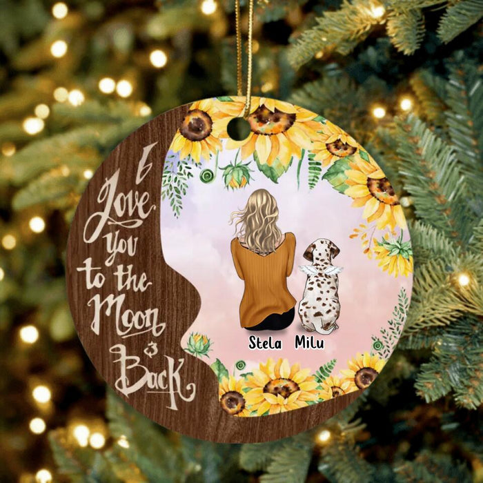 Personalized Sunflower Pet Mom Ornament -  Gift Idea For Dog/Cat Lover - Up to 5 Pets - I Love You To The Moon And Back