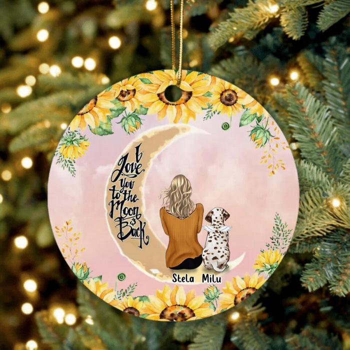 Personalized Sunflower Pet Mom Ornament -  Gift Idea For Dog/Cat Lover - Up to 5 Pets - I Love You To The Moon And Back