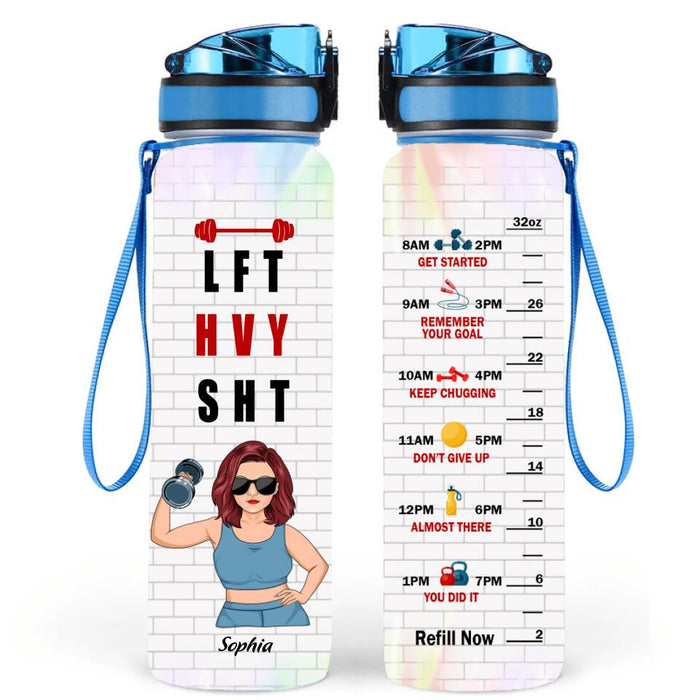 Personalized Weightlifting Girl With Goals Water Tracker Bottle - Gift For Girl - L F T H V Y S H T