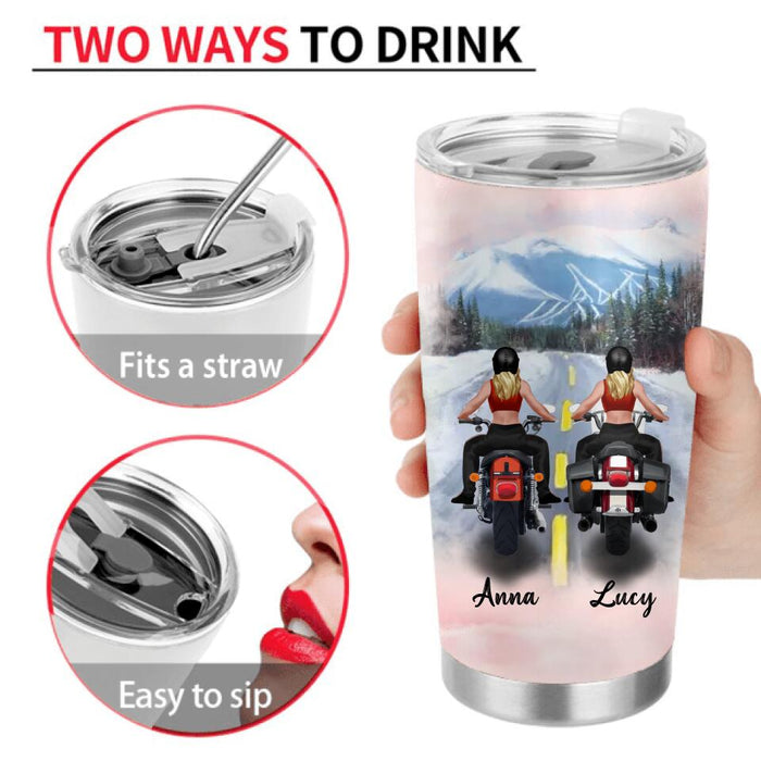 Personalized Biking Friends Tumbler - Gift Idea For Best Friends - We Were Put On This Earth To Be Sisters By Heart