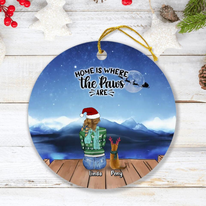 Personalized Christmas Cat Mom Ornament - Up to 5 Cats - Christmas Gift Idea For Cat Lover - Home Is Where The Paws Are