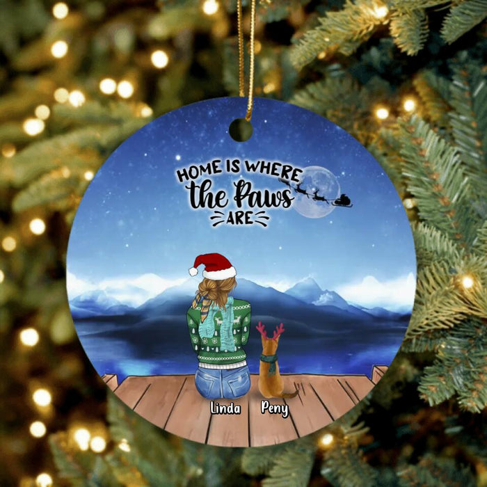 Personalized Christmas Cat Mom Ornament - Up to 5 Cats - Christmas Gift Idea For Cat Lover - Home Is Where The Paws Are