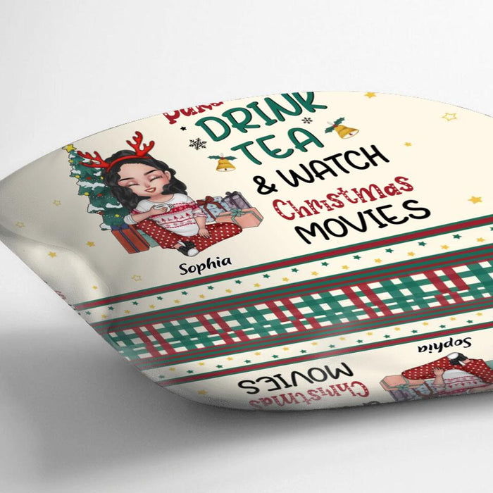 Personalized Christmas Girl Fleece Throw Blanket/Quilt/Pillow Cover - Christmas Gift Idea For Besties/Sisters - I Just Want To Bake Stuff, Drink Tea & Watch Christmas Movies