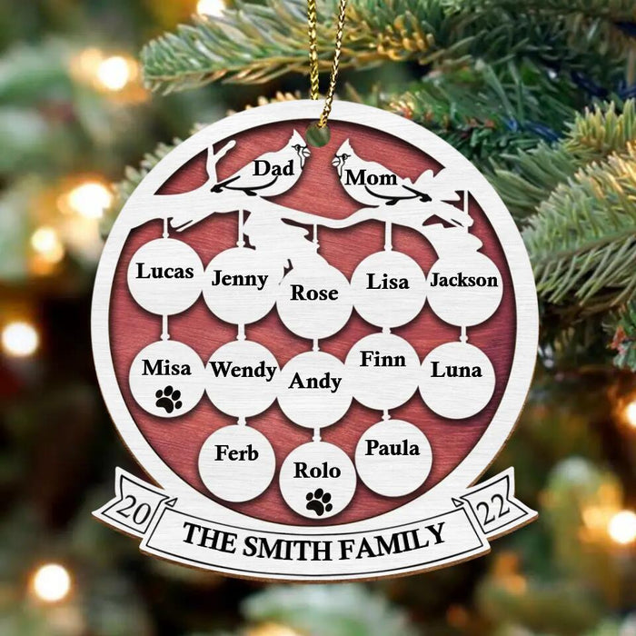 Personalized Family Wooden Ornament - Up to 15 People - Christmas Gift For Family