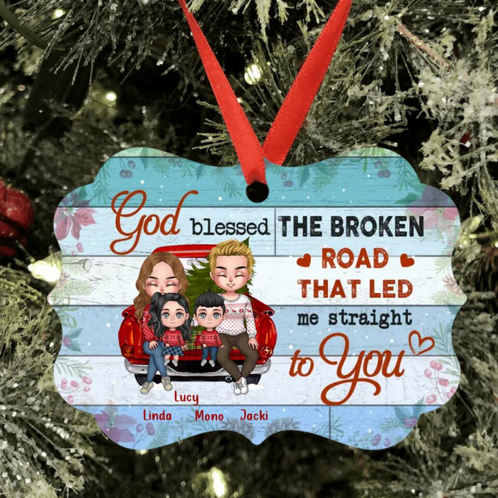Personalized Christmas Couple On Car Aluminium Ornament - Gifts Idea For Christmas/Family With Up To 2 Kids - God Blessed The Broken Road That Led Me Straight To You
