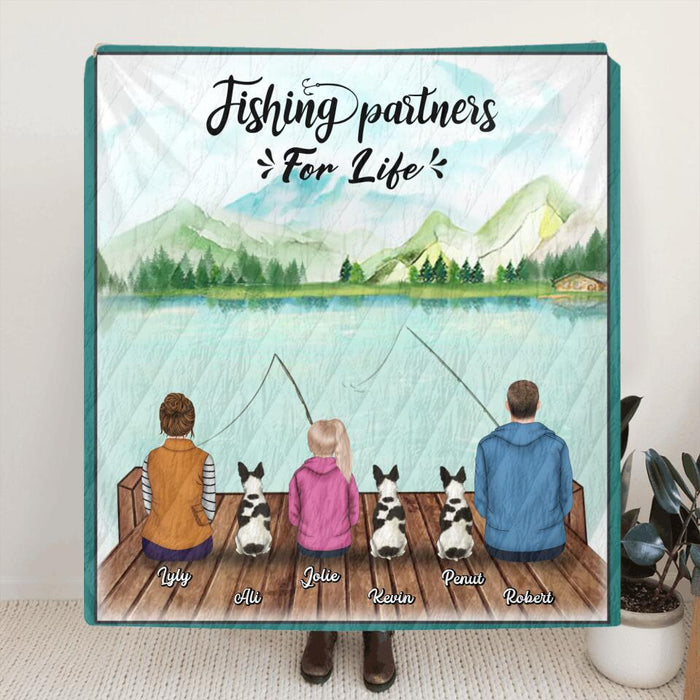 Personalized Fishing Family Blanket - Parents and up to 4 Kids - Gift for Couple, Family, Fishing Lovers
