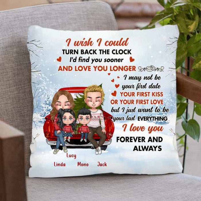 Personalized Couple On Car Pillow Cover - Gift Idea For Christmas/Couple With Up To 2 Kids - I Wish I Could Turn Back The Clock