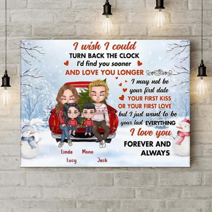 Personalized Christmas Couple On Car Horizontal Canvas - Gift Idea For Christmas/Couple With Up To 2 Kids - I Wish I Could Turn Back The Clock