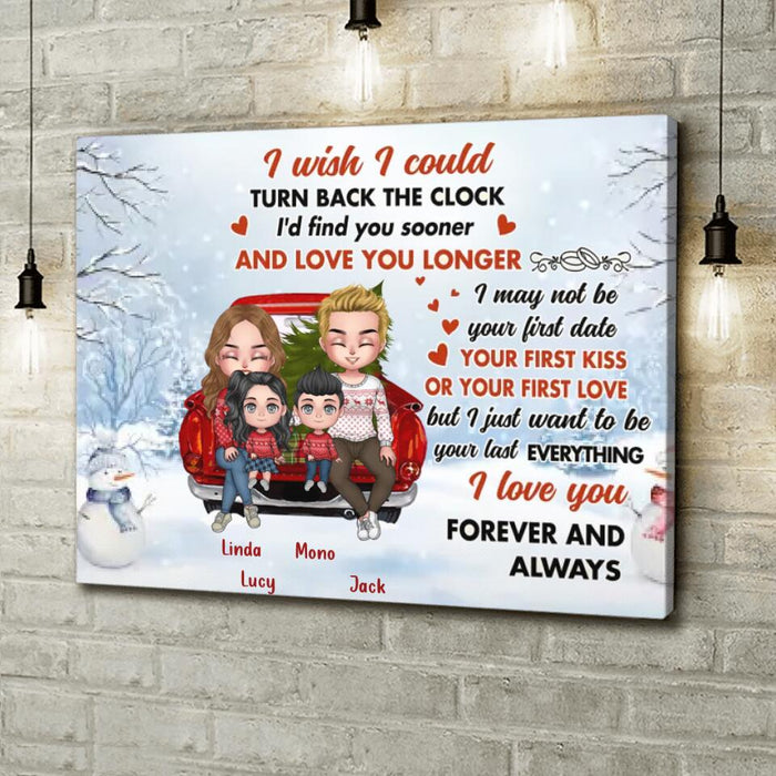 Personalized Christmas Couple On Car Horizontal Canvas - Gift Idea For Christmas/Couple With Up To 2 Kids - I Wish I Could Turn Back The Clock