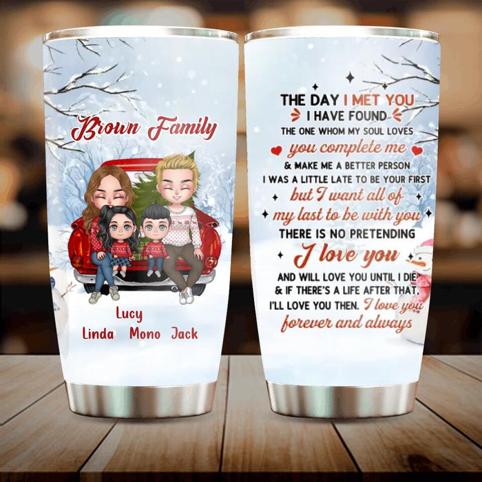 Personalized Couple On Car Tumbler - Gift Idea For Christmas/Couple With Up To 2 Kids - The Day I Met You I Have Found The One Whom My Soul Loves