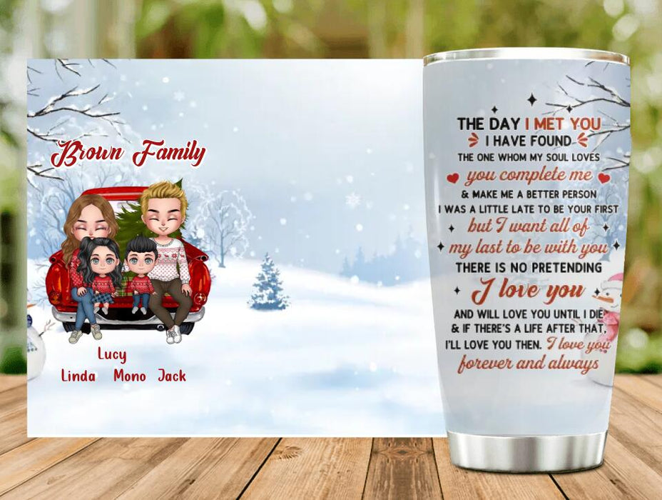 Personalized Couple On Car Tumbler - Gift Idea For Christmas/Couple With Up To 2 Kids - The Day I Met You I Have Found The One Whom My Soul Loves