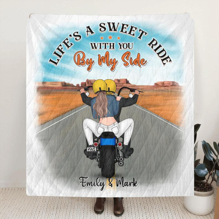 Personalized Motorcycle Couple Quilt/Fleece Blanket - Gift Idea For Couple/Bikers - Life's A Sweet Ride With You By My Side