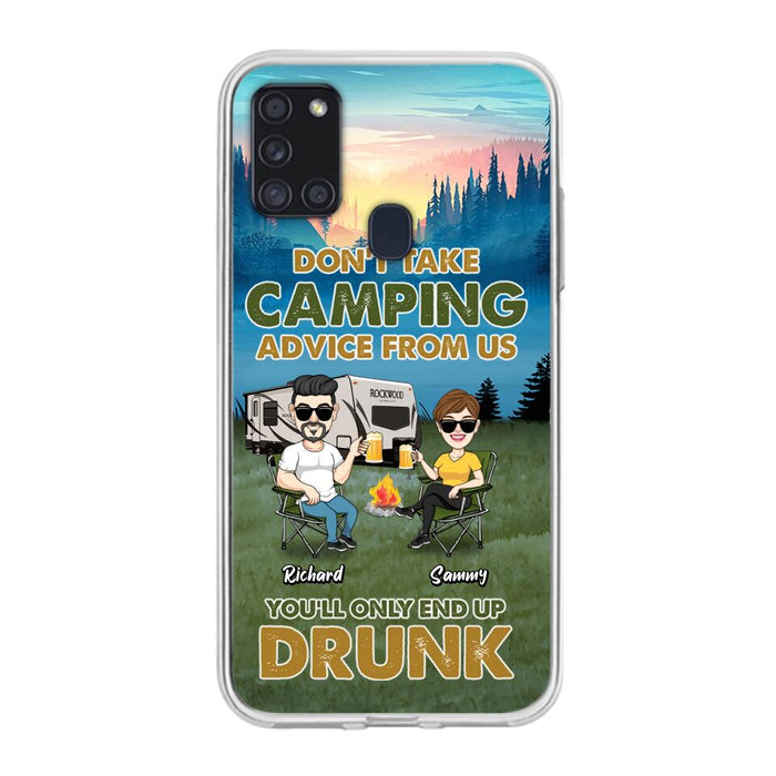 Personalized Camping Friends Phone Case - Up to 7 Friends - Gift Idea For Friends/Camping Lovers - Don't Take Camping Advice From Us You'll Only End Up Drunk - Case for iPhone/Samsung