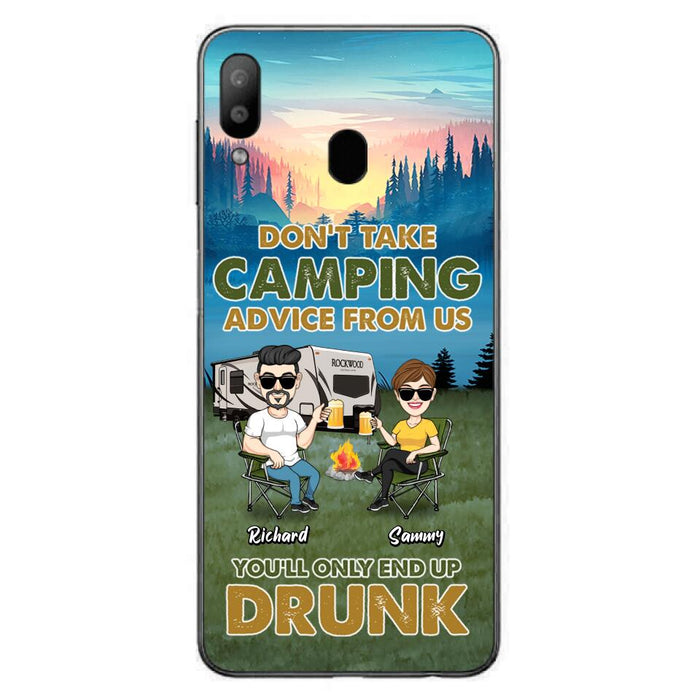 Personalized Camping Friends Phone Case - Up to 7 Friends - Gift Idea For Friends/Camping Lovers - Don't Take Camping Advice From Us You'll Only End Up Drunk - Case for iPhone/Samsung
