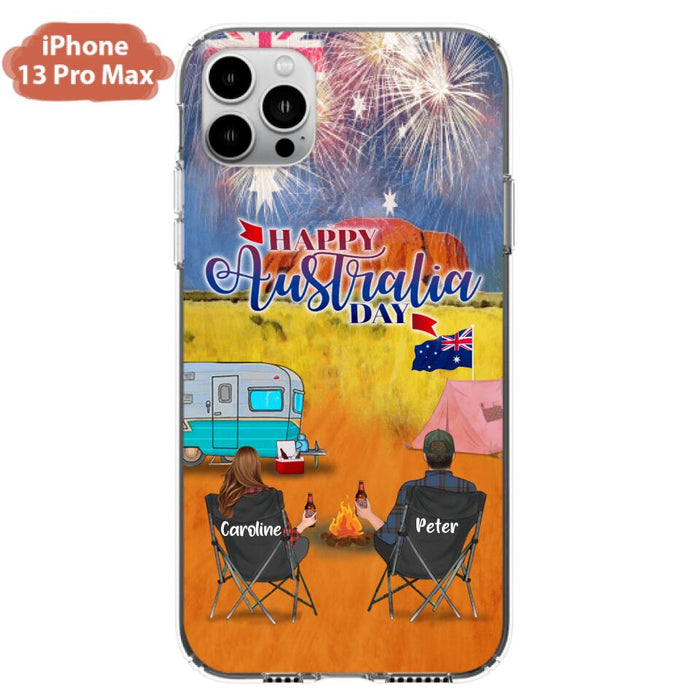 Personalized Camping Happy Australia Day Phone Case - Couple/Parents With Up to 2 Kids And 2 Pets - Gift Idea For Camping Lover - Case For iPhone And Samsung
