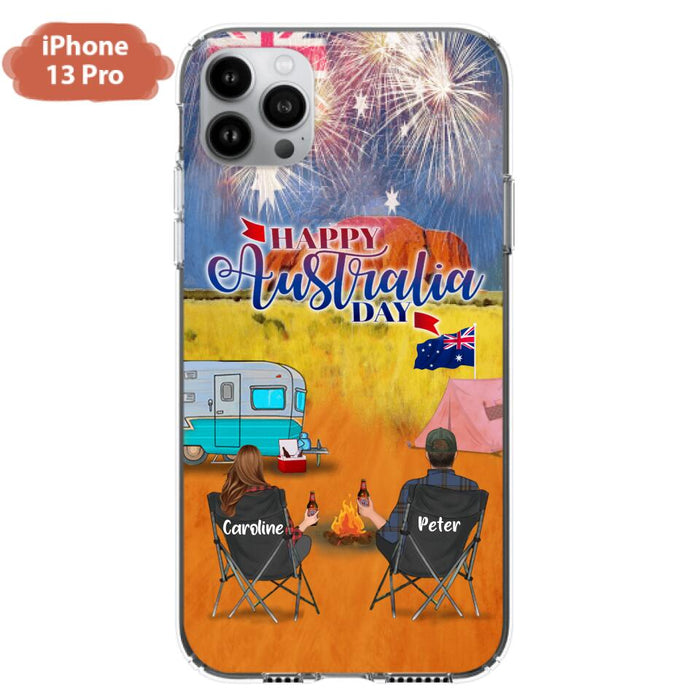 Personalized Camping Happy Australia Day Phone Case - Couple/Parents With Up to 2 Kids And 2 Pets - Gift Idea For Camping Lover - Case For iPhone And Samsung