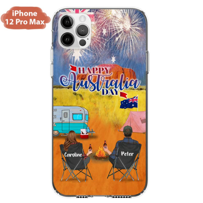 Personalized Camping Happy Australia Day Phone Case - Couple/Parents With Up to 2 Kids And 2 Pets - Gift Idea For Camping Lover - Case For iPhone And Samsung