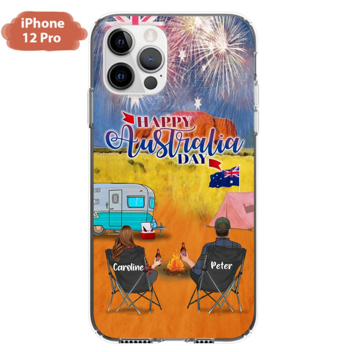 Personalized Camping Happy Australia Day Phone Case - Couple/Parents With Up to 2 Kids And 2 Pets - Gift Idea For Camping Lover - Case For iPhone And Samsung