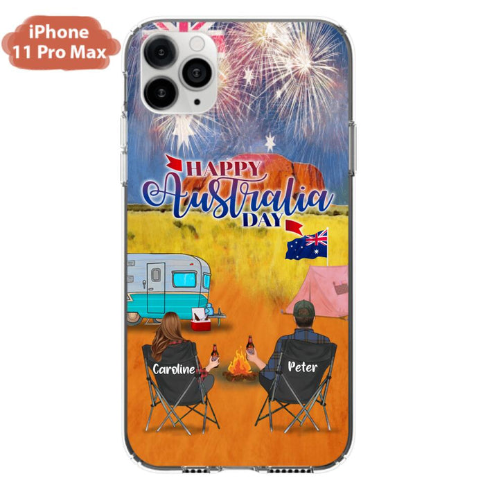 Personalized Camping Happy Australia Day Phone Case - Couple/Parents With Up to 2 Kids And 2 Pets - Gift Idea For Camping Lover - Case For iPhone And Samsung