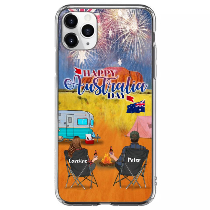 Personalized Camping Happy Australia Day Phone Case - Couple/Parents With Up to 2 Kids And 2 Pets - Gift Idea For Camping Lover - Case For iPhone And Samsung