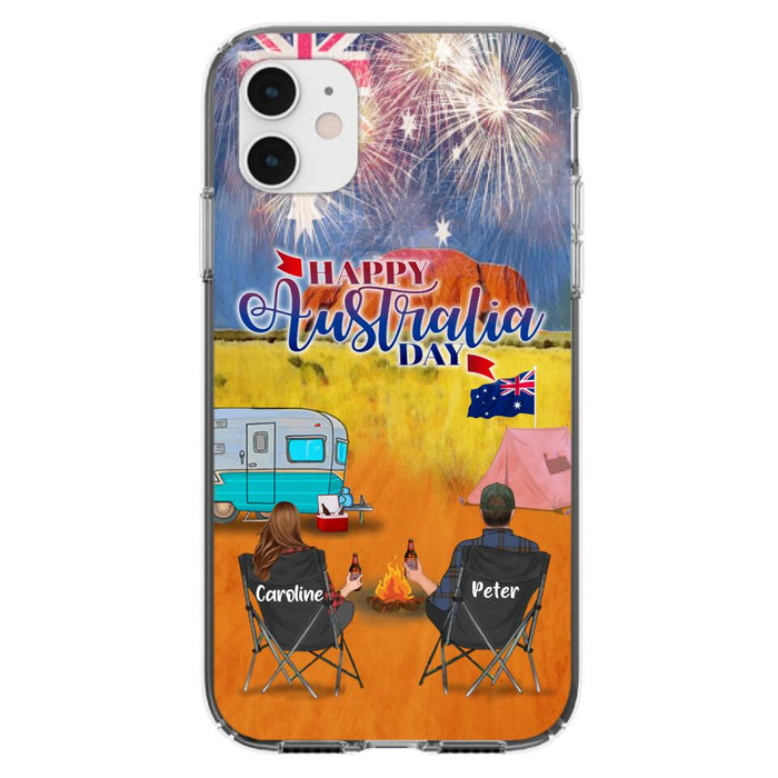 Personalized Camping Happy Australia Day Phone Case - Couple/Parents With Up to 2 Kids And 2 Pets - Gift Idea For Camping Lover - Case For iPhone And Samsung