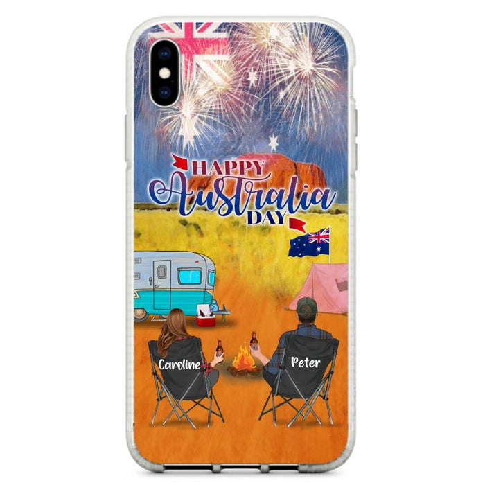 Personalized Camping Happy Australia Day Phone Case - Couple/Parents With Up to 2 Kids And 2 Pets - Gift Idea For Camping Lover - Case For iPhone And Samsung
