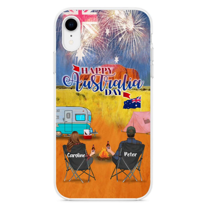 Personalized Camping Happy Australia Day Phone Case - Couple/Parents With Up to 2 Kids And 2 Pets - Gift Idea For Camping Lover - Case For iPhone And Samsung