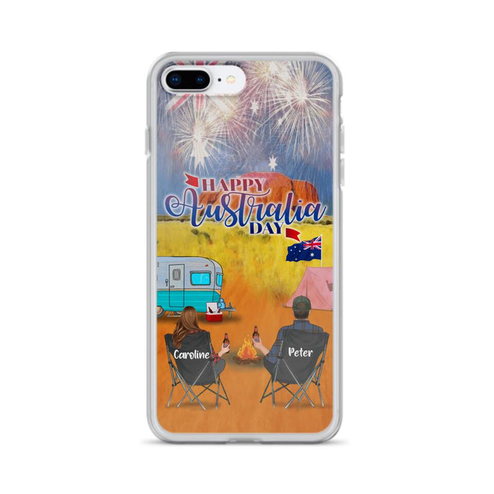 Personalized Camping Happy Australia Day Phone Case - Couple/Parents With Up to 2 Kids And 2 Pets - Gift Idea For Camping Lover - Case For iPhone And Samsung