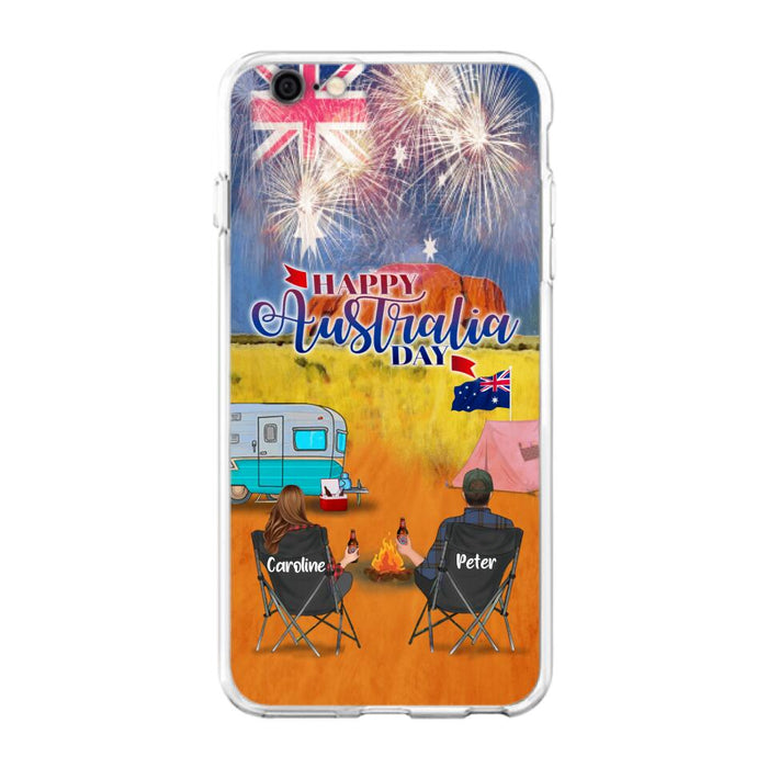 Personalized Camping Happy Australia Day Phone Case - Couple/Parents With Up to 2 Kids And 2 Pets - Gift Idea For Camping Lover - Case For iPhone And Samsung