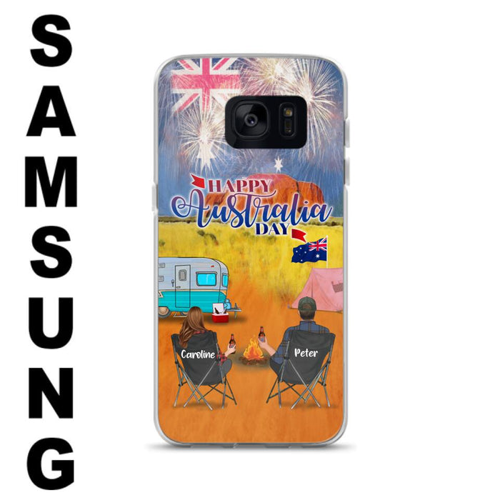 Personalized Camping Happy Australia Day Phone Case - Couple/Parents With Up to 2 Kids And 2 Pets - Gift Idea For Camping Lover - Case For iPhone And Samsung