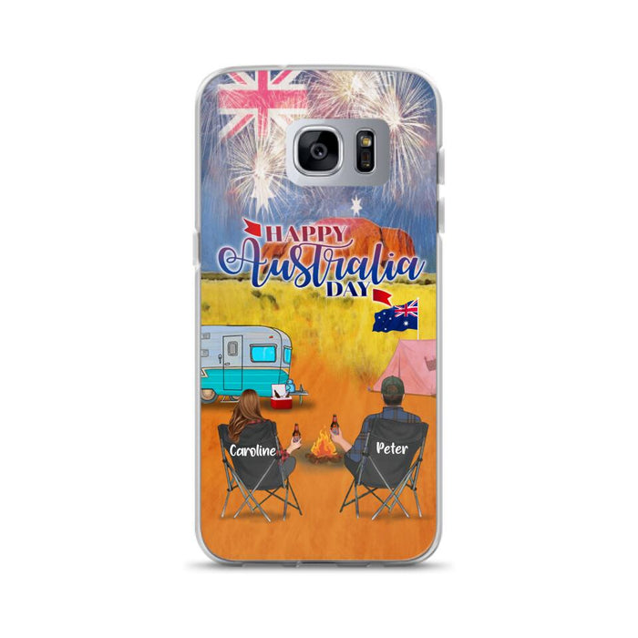 Personalized Camping Happy Australia Day Phone Case - Couple/Parents With Up to 2 Kids And 2 Pets - Gift Idea For Camping Lover - Case For iPhone And Samsung