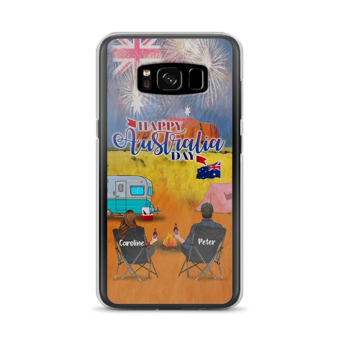 Personalized Camping Happy Australia Day Phone Case - Couple/Parents With Up to 2 Kids And 2 Pets - Gift Idea For Camping Lover - Case For iPhone And Samsung
