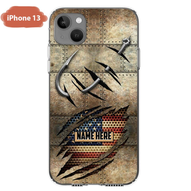 Custom Personalized Fishing America Flag Phone Case - Gift Idea For Fishing Lover - Case For iPhone And Samsung